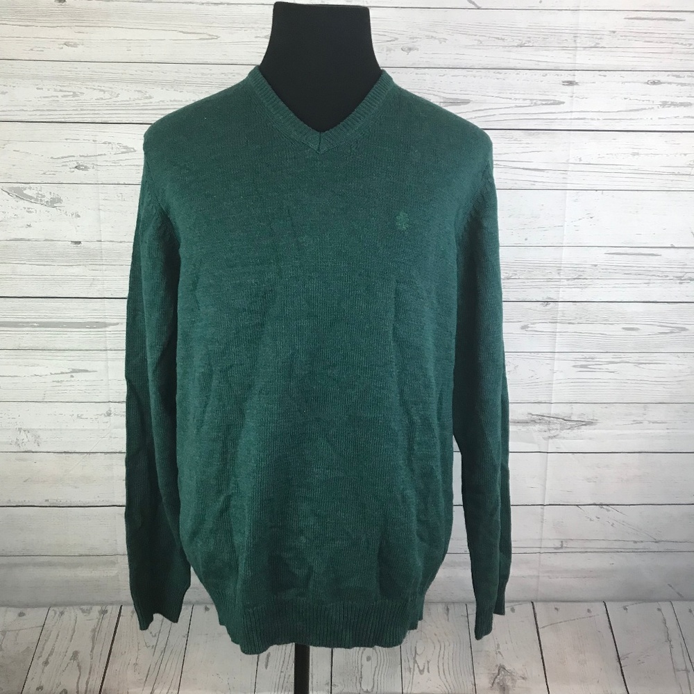 NEW IZOD Mens V-Neck Sweater Green Cotton Blend XL